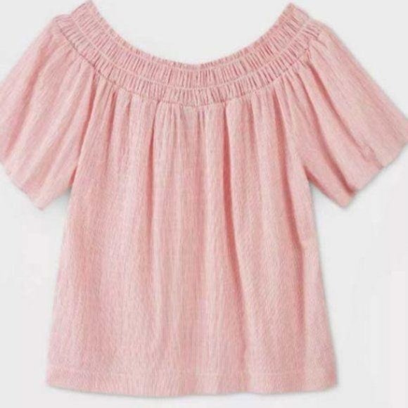 Striped Short Sleeve Smocked Yoke Top XS - Picture 2 of 8